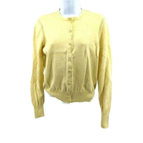 Cabi Cardigan Sweater Yellow Size Medium Lace Confetti Sunny Sunshine Academia - Picture 12 of 14